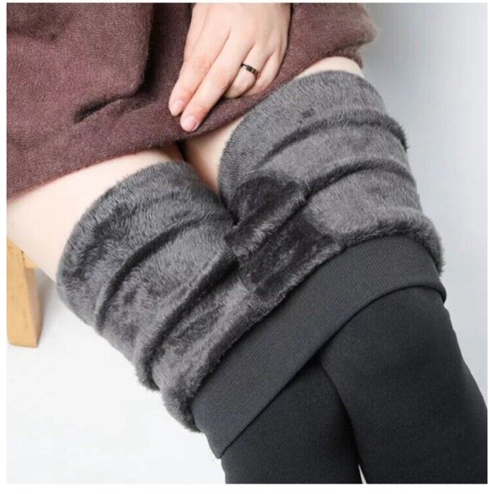 Leggings Tight Women Gray Thermal Stretch Fleece Lined Thick Winter One Size